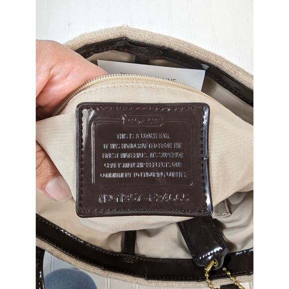 Coach F24665 Stripe North South Beige Wool Blend Tote - Picture 13 of 15